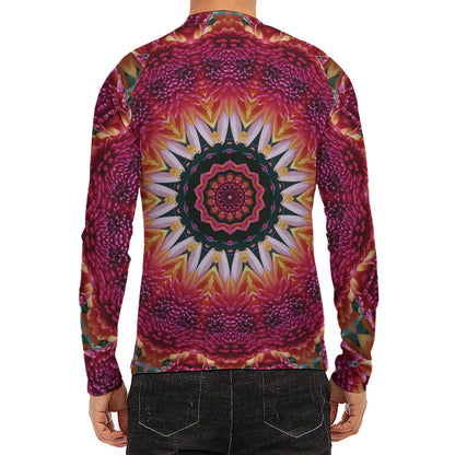 Pink Flower Kaleidoscope Print Men's Long Sleeve Rash Guard