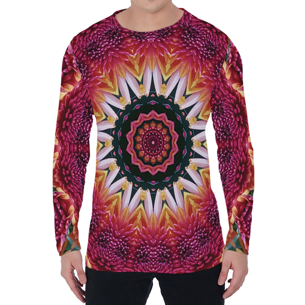 Pink Flower Kaleidoscope Print Men's Long Sleeve T-Shirt