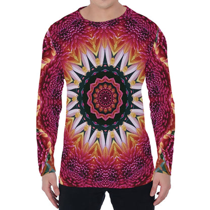 Pink Flower Kaleidoscope Print Men's Long Sleeve T-Shirt
