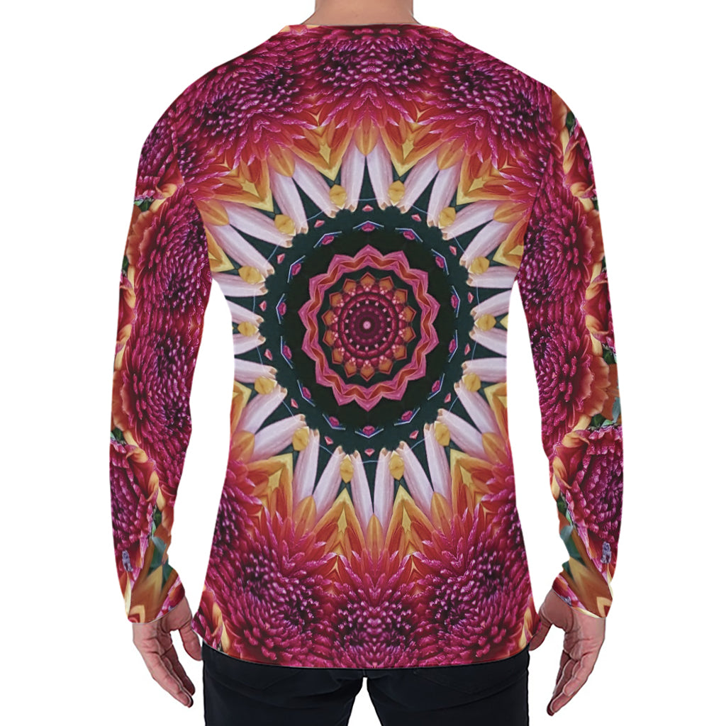 Pink Flower Kaleidoscope Print Men's Long Sleeve T-Shirt
