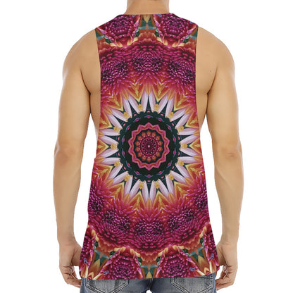 Pink Flower Kaleidoscope Print Men's Muscle Tank Top