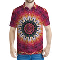 Pink Flower Kaleidoscope Print Men's Polo Shirt
