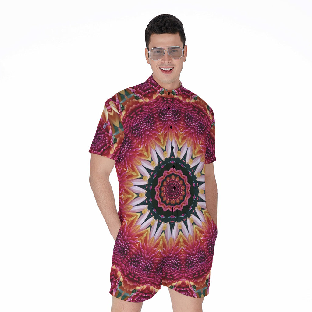 Pink Flower Kaleidoscope Print Men's Rompers