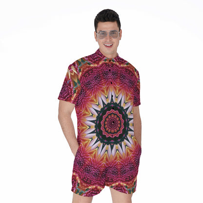 Pink Flower Kaleidoscope Print Men's Rompers