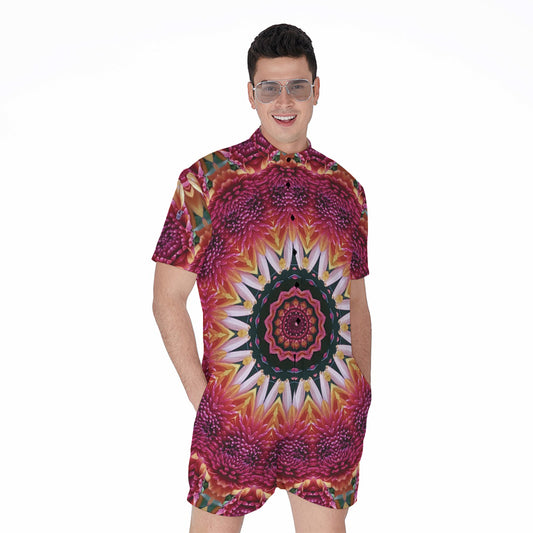 Pink Flower Kaleidoscope Print Men's Rompers