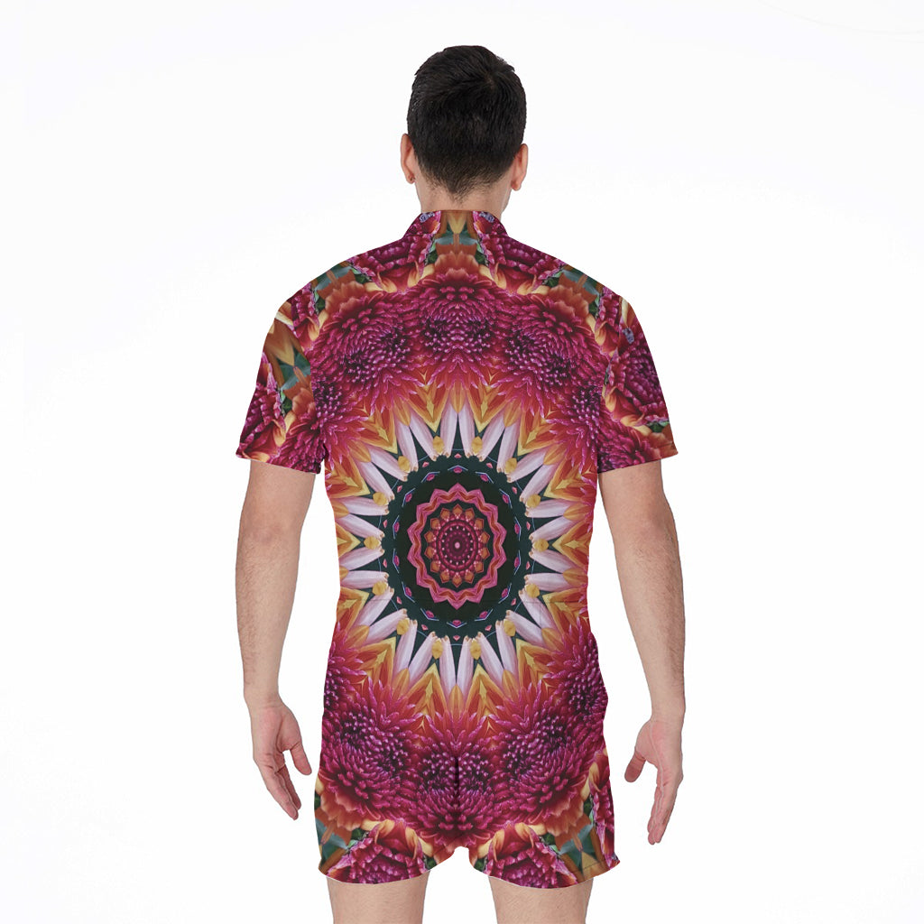 Pink Flower Kaleidoscope Print Men's Rompers