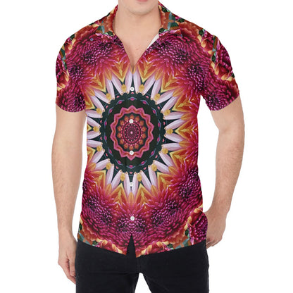Pink Flower Kaleidoscope Print Men's Shirt