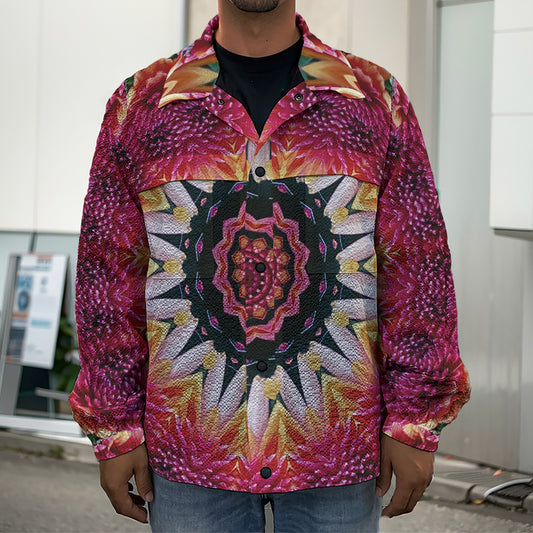 Pink Flower Kaleidoscope Print Men's Shirt Jacket
