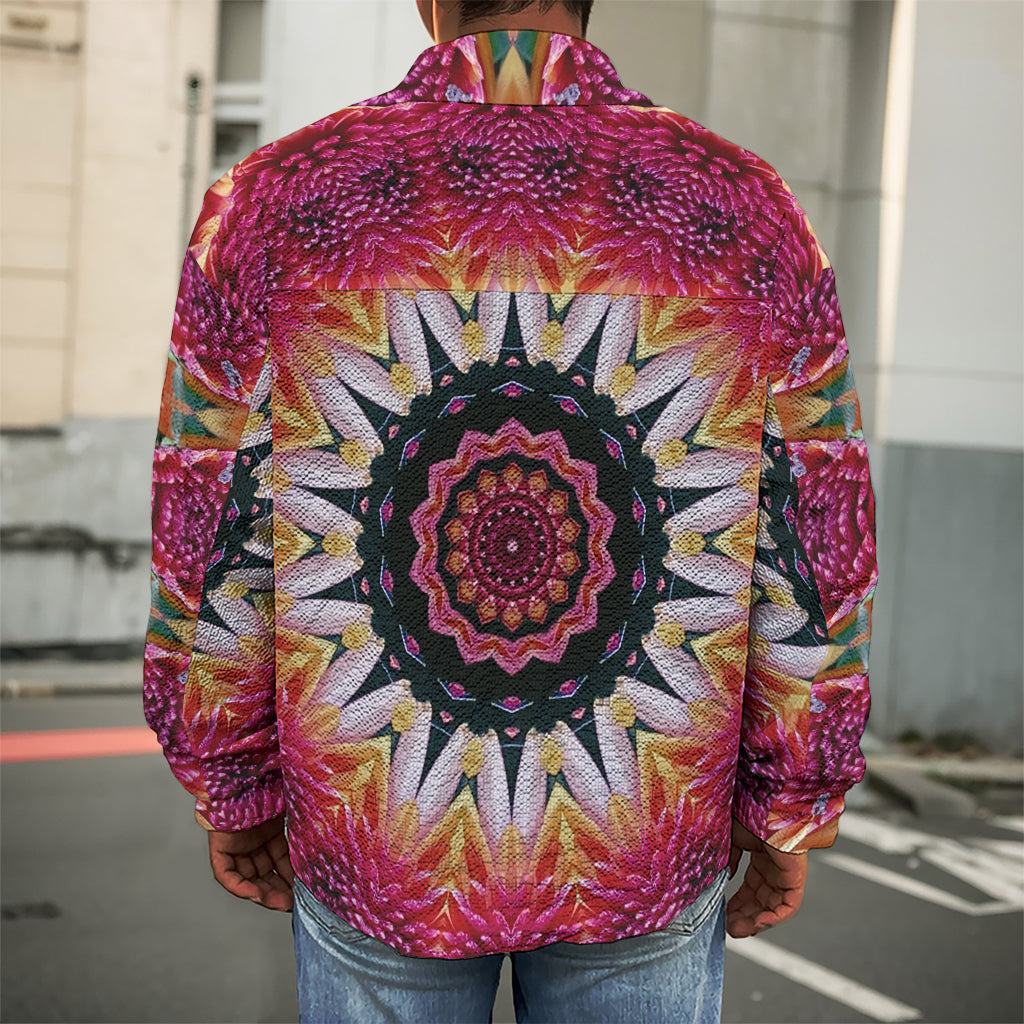 Pink Flower Kaleidoscope Print Men's Shirt Jacket