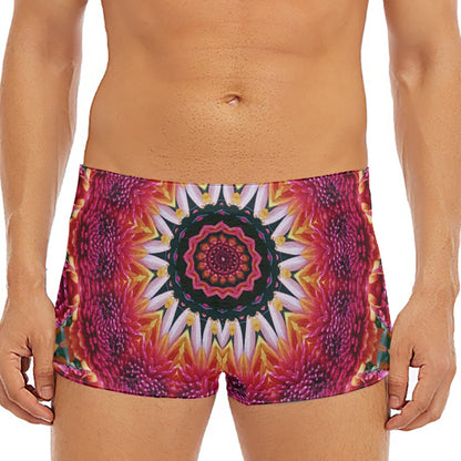 Pink Flower Kaleidoscope Print Men's Short Boxer Briefs