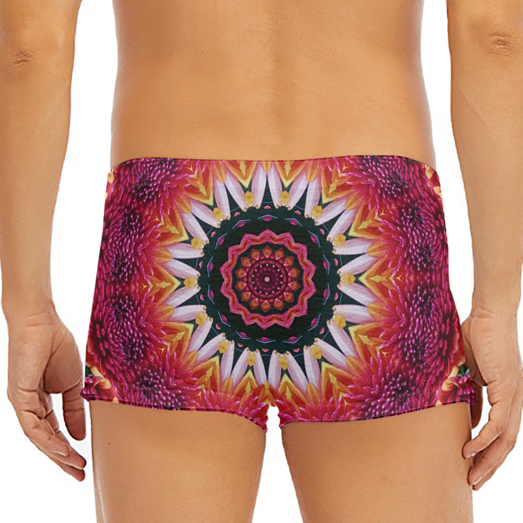 Pink Flower Kaleidoscope Print Men's Short Boxer Briefs