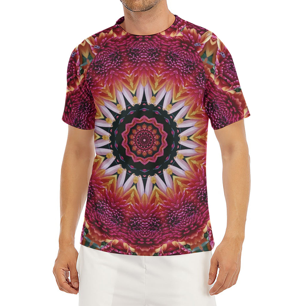 Pink Flower Kaleidoscope Print Men's Short Sleeve Rash Guard