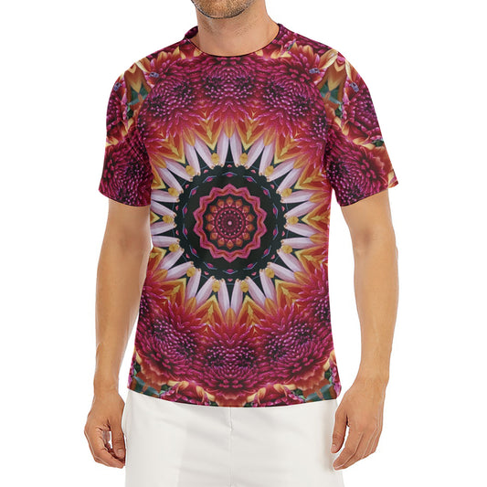 Pink Flower Kaleidoscope Print Men's Short Sleeve Rash Guard