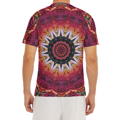 Pink Flower Kaleidoscope Print Men's Short Sleeve Rash Guard