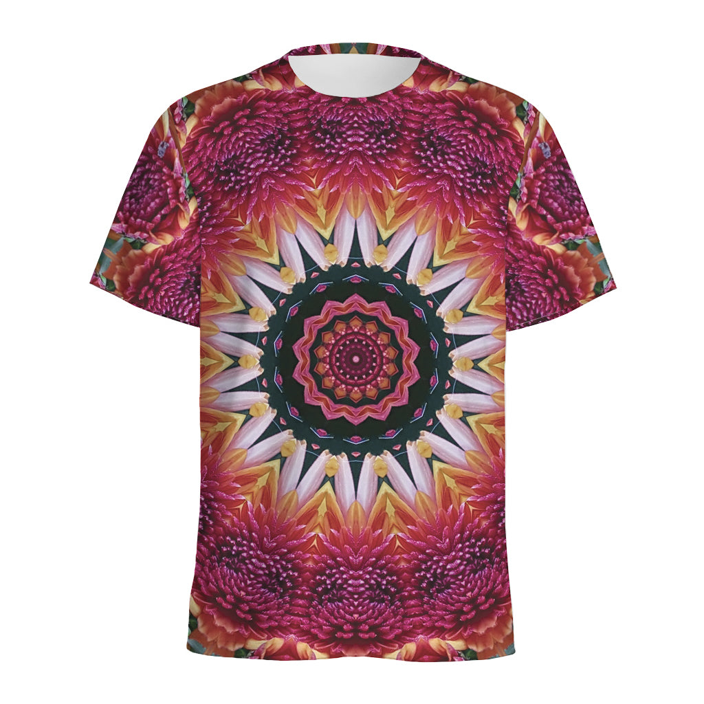 Pink Flower Kaleidoscope Print Men's Sports T-Shirt