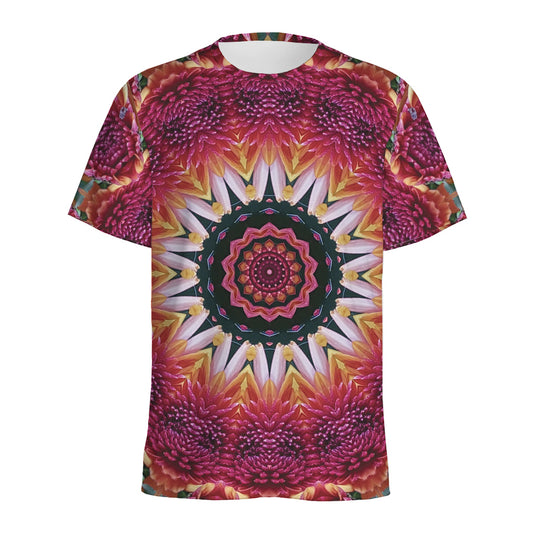 Pink Flower Kaleidoscope Print Men's Sports T-Shirt