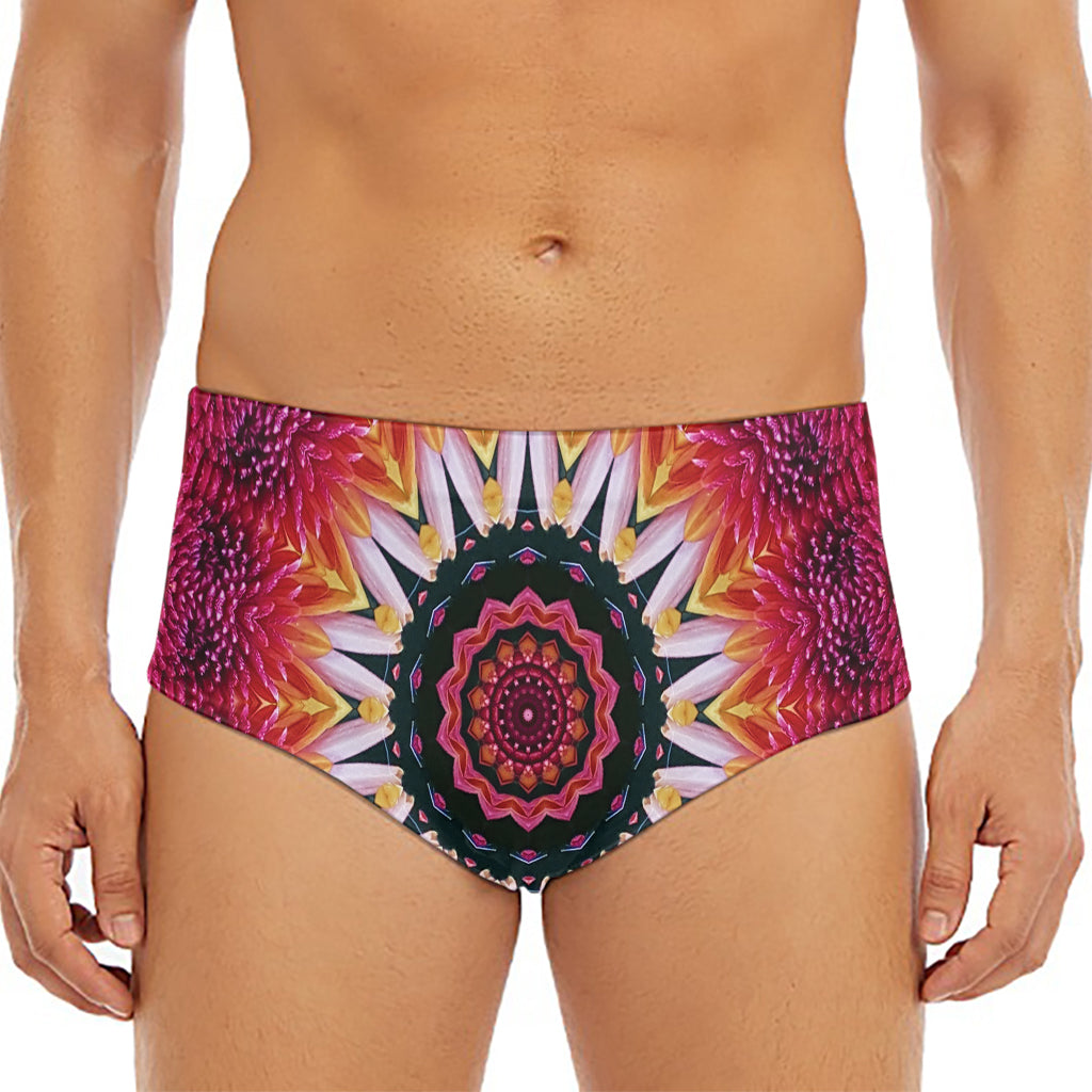 Pink Flower Kaleidoscope Print Men's Triangle Swim Briefs