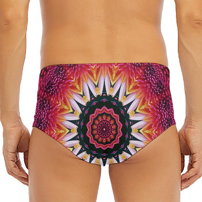 Pink Flower Kaleidoscope Print Men's Triangle Swim Briefs