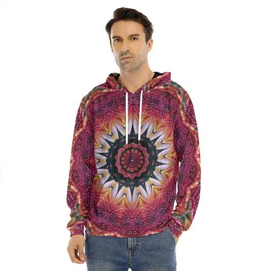 Pink Flower Kaleidoscope Print Men's Velvet Pullover Hoodie