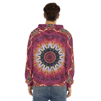 Pink Flower Kaleidoscope Print Men's Velvet Pullover Hoodie