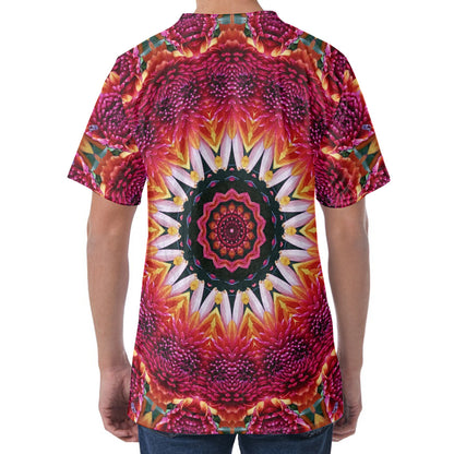 Pink Flower Kaleidoscope Print Men's Velvet T-Shirt