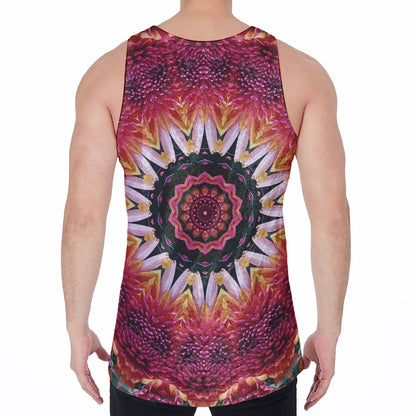 Pink Flower Kaleidoscope Print Men's Velvet Tank Top