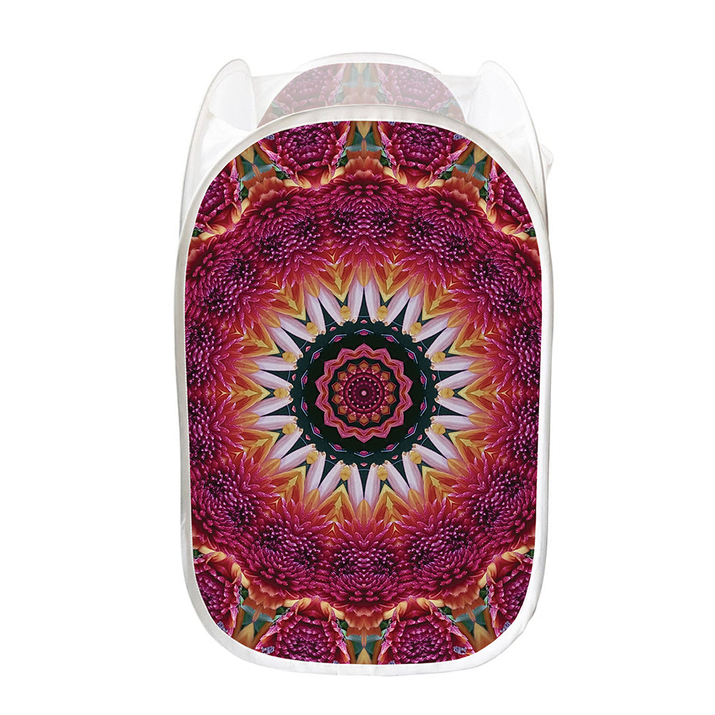 Pink Flower Kaleidoscope Print Mesh Laundry Hamper