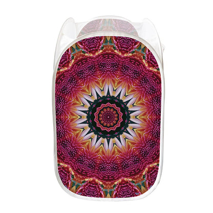 Pink Flower Kaleidoscope Print Mesh Laundry Hamper