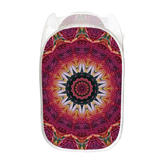 Pink Flower Kaleidoscope Print Mesh Laundry Hamper