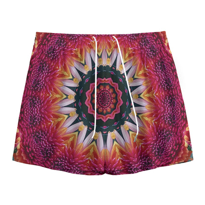 Pink Flower Kaleidoscope Print Mesh Shorts