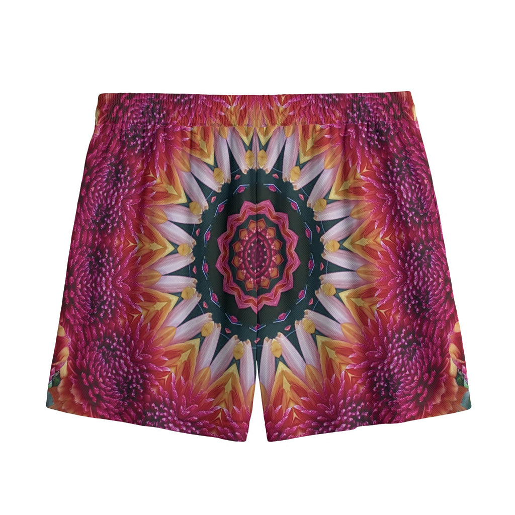 Pink Flower Kaleidoscope Print Mesh Shorts