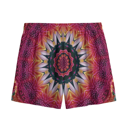 Pink Flower Kaleidoscope Print Mesh Shorts