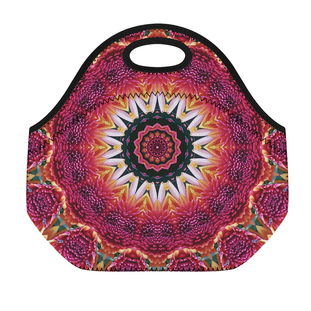 Pink Flower Kaleidoscope Print Neoprene Lunch Bag