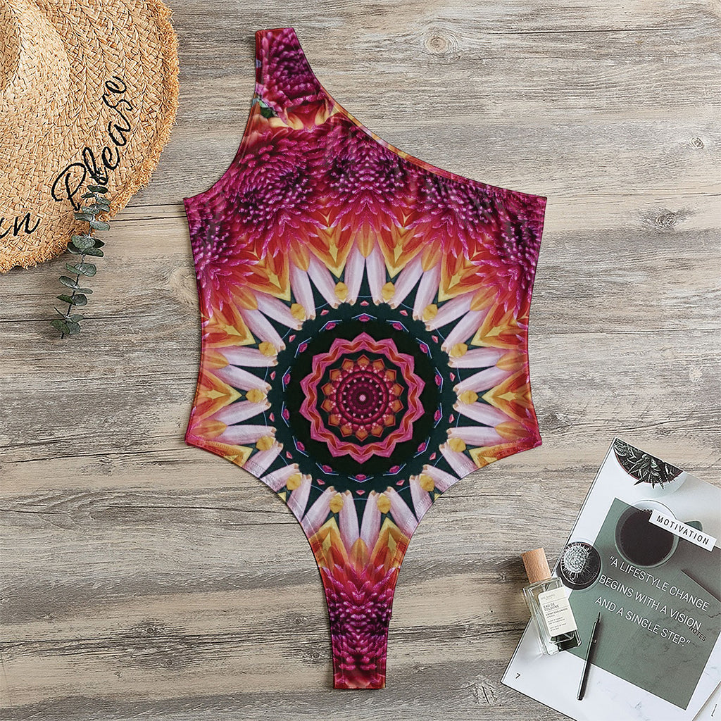 Pink Flower Kaleidoscope Print One Shoulder Bodysuit