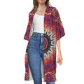 Pink Flower Kaleidoscope Print Open Front Beach Cover Up