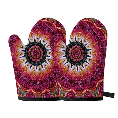 Pink Flower Kaleidoscope Print Oven Mitts