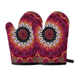 Pink Flower Kaleidoscope Print Oven Mitts