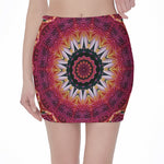 Pink Flower Kaleidoscope Print Pencil Mini Skirt