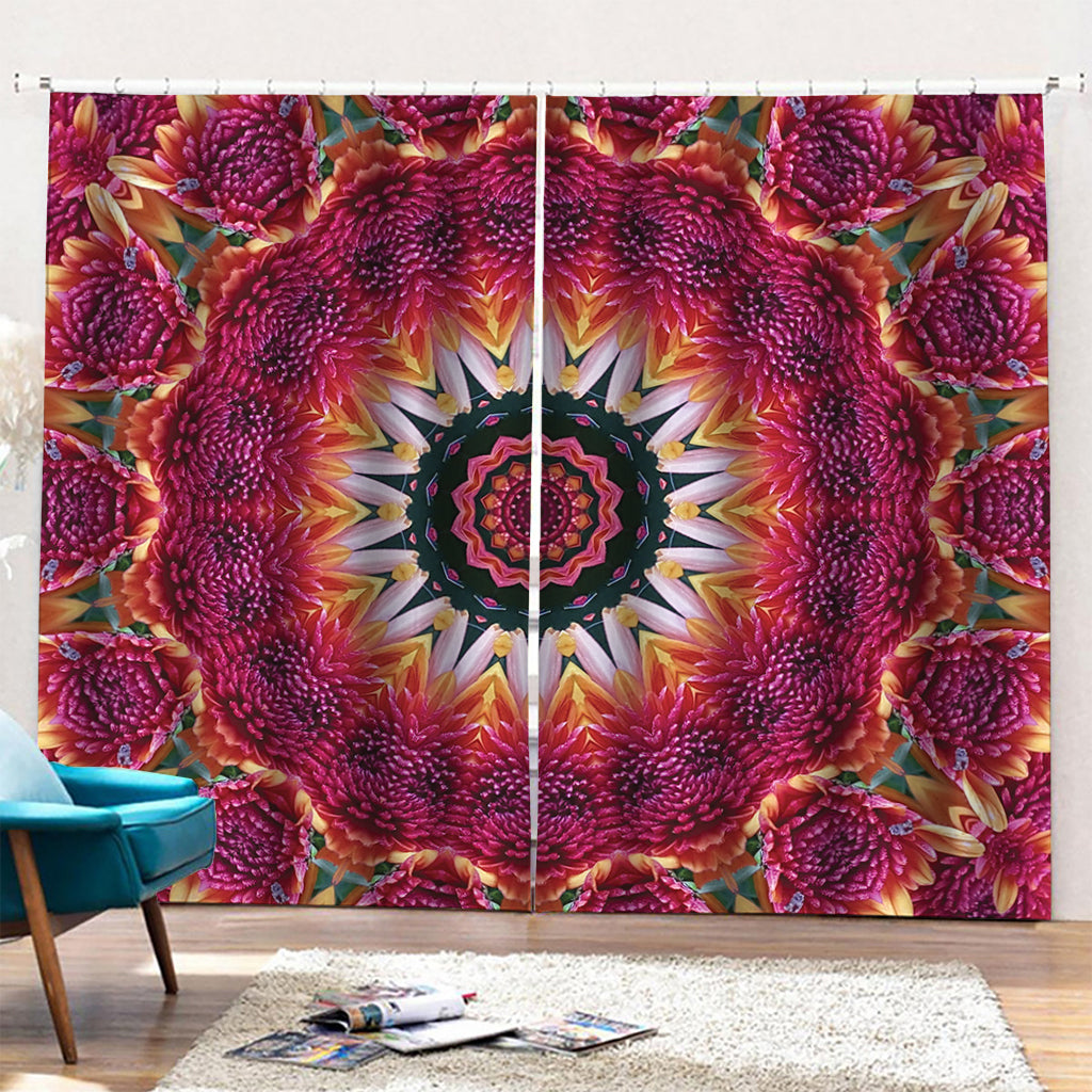 Pink Flower Kaleidoscope Print Pencil Pleat Curtains