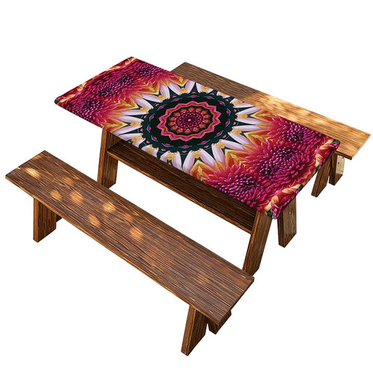 Pink Flower Kaleidoscope Print Picnic Table Cover