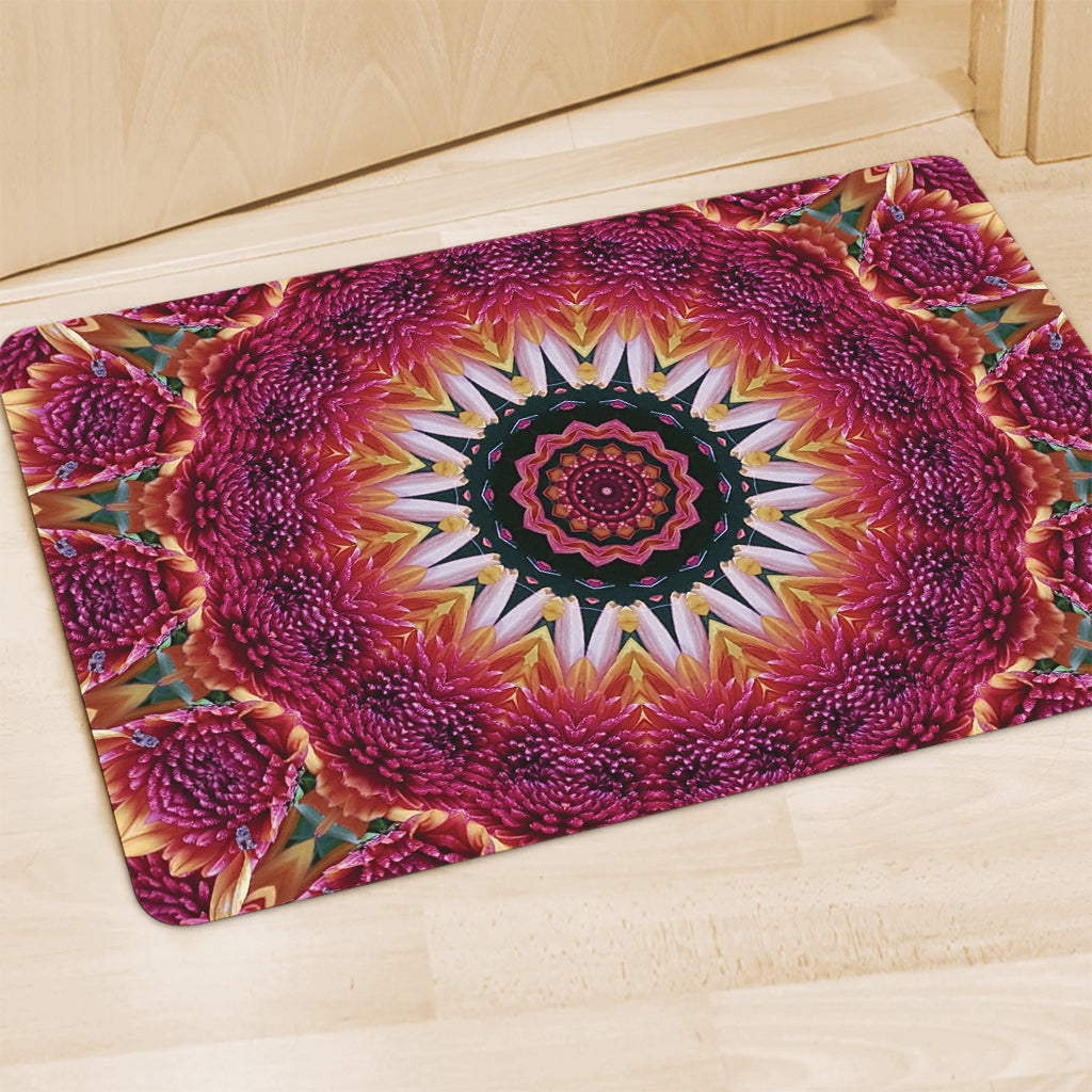 Pink Flower Kaleidoscope Print Polyester Doormat
