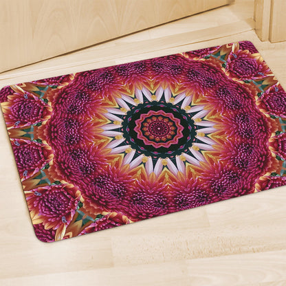 Pink Flower Kaleidoscope Print Polyester Doormat