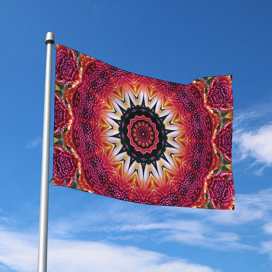 Pink Flower Kaleidoscope Print Polyester Flag