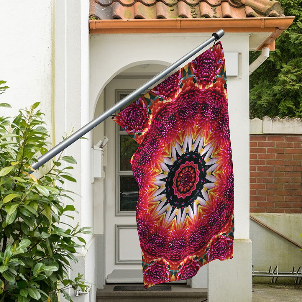 Pink Flower Kaleidoscope Print Polyester Flag