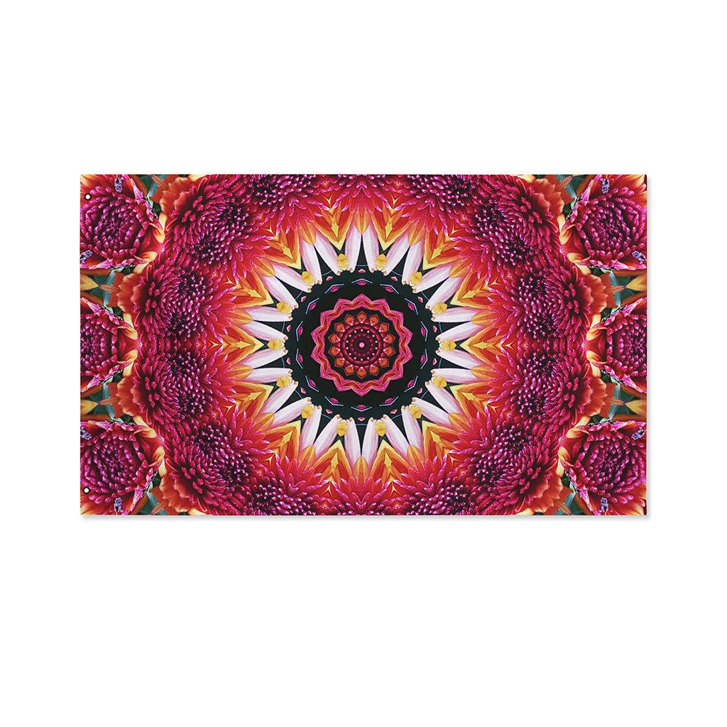 Pink Flower Kaleidoscope Print Polyester Flag