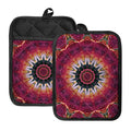 Pink Flower Kaleidoscope Print Pot Holders With Pocket