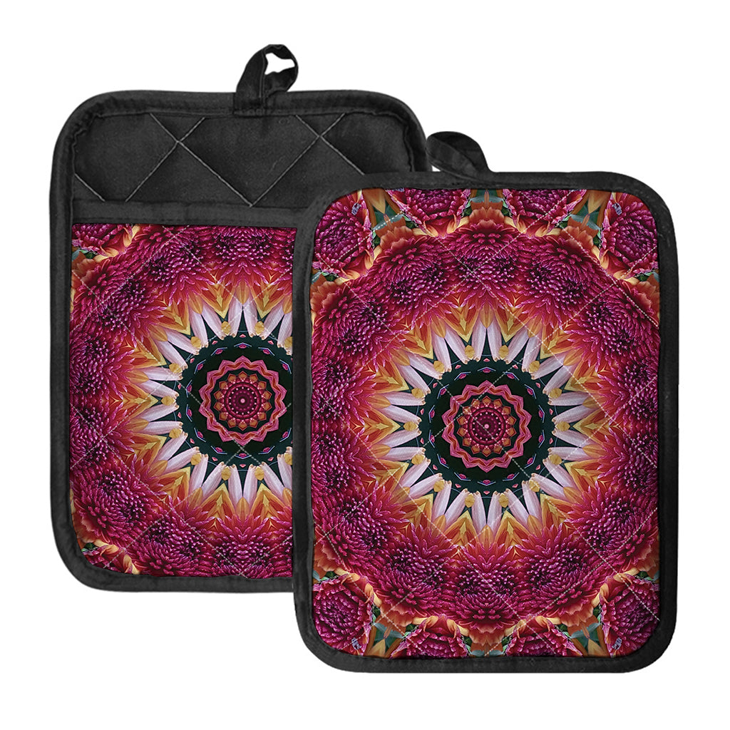 Pink Flower Kaleidoscope Print Pot Holders With Pocket