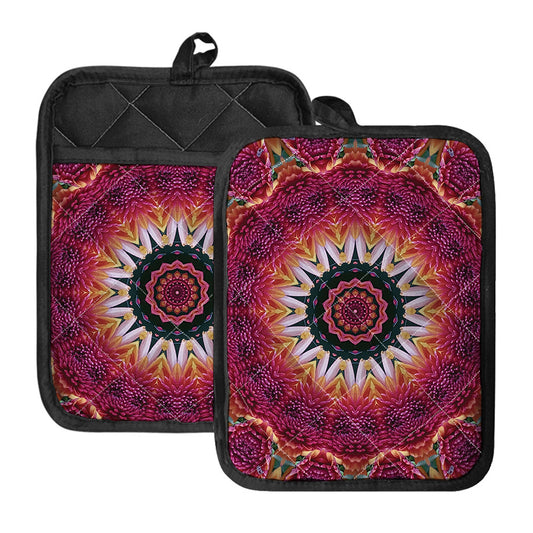 Pink Flower Kaleidoscope Print Pot Holders With Pocket