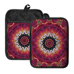 Pink Flower Kaleidoscope Print Pot Holders With Pocket
