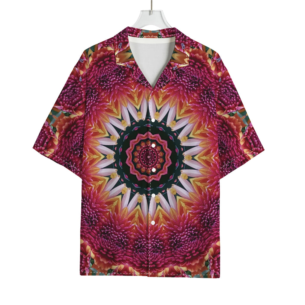 Pink Flower Kaleidoscope Print Rayon Hawaiian Shirt